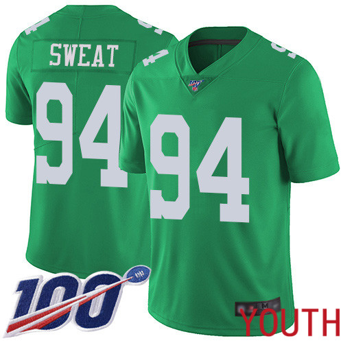 Youth Philadelphia Eagles #94 Josh Sweat Limited Green Rush Vapor Untouchable NFL Jersey 100th Season Football->youth nfl jersey->Youth Jersey